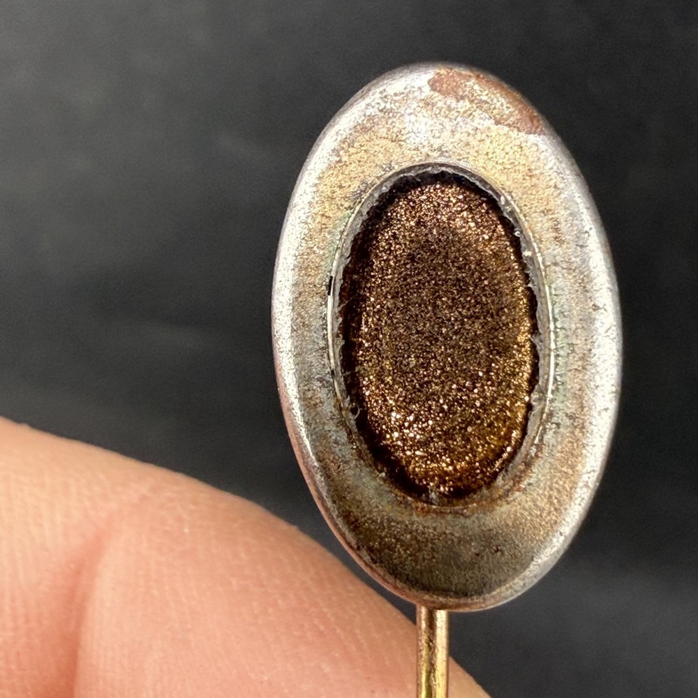Vintage Estate Stick Pin Gold Goldstone Oval Sparkly Fashion Jewelry